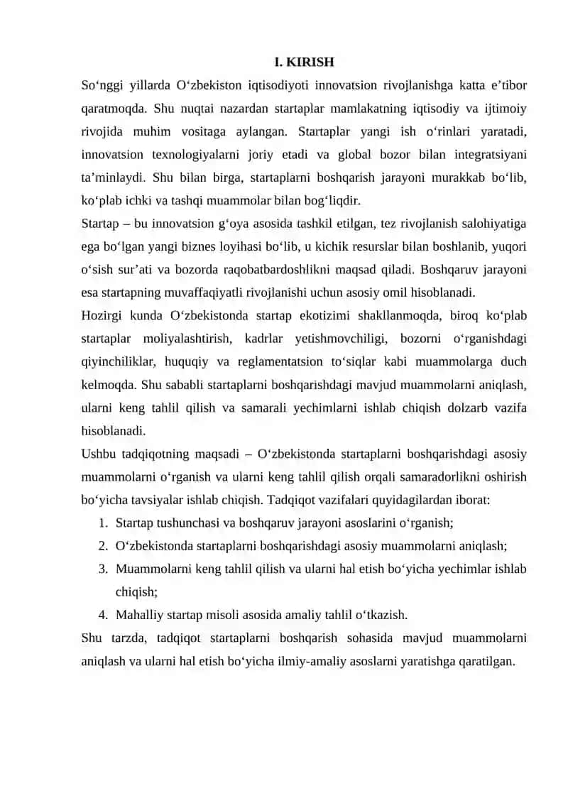 O‘zbekistonda Startaplarni Boshqarishdagi Asosiy Muommolarni O‘rganish va Ularni Keng Taxlil Qilish 3