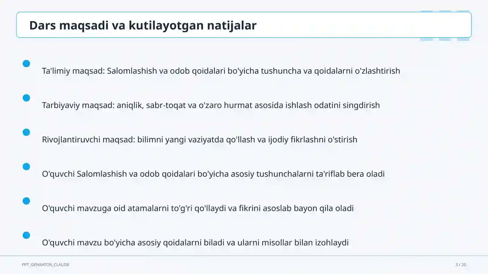 Salomlashish va odob qoidalari (1-sinf) 3