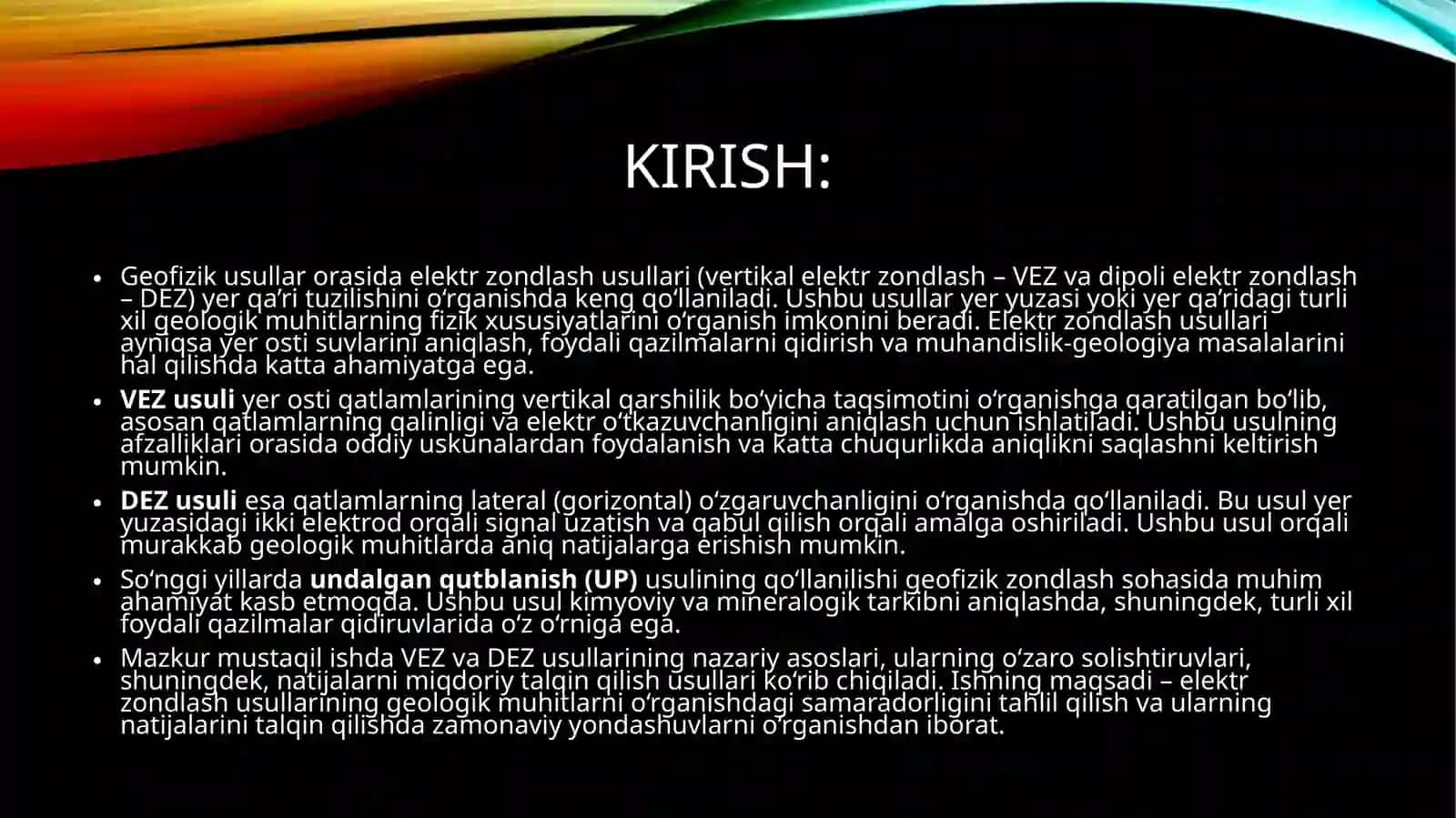Tik elektr azmoiyshtalash usuli yoki (vertikal elektr zondlash VEZ) 3