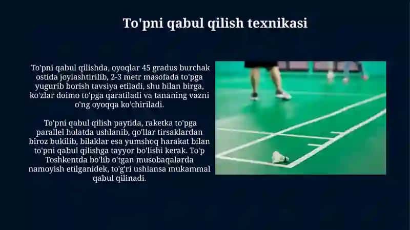 Badminton òyin texnikasi tavsifi va bòlimlari 3