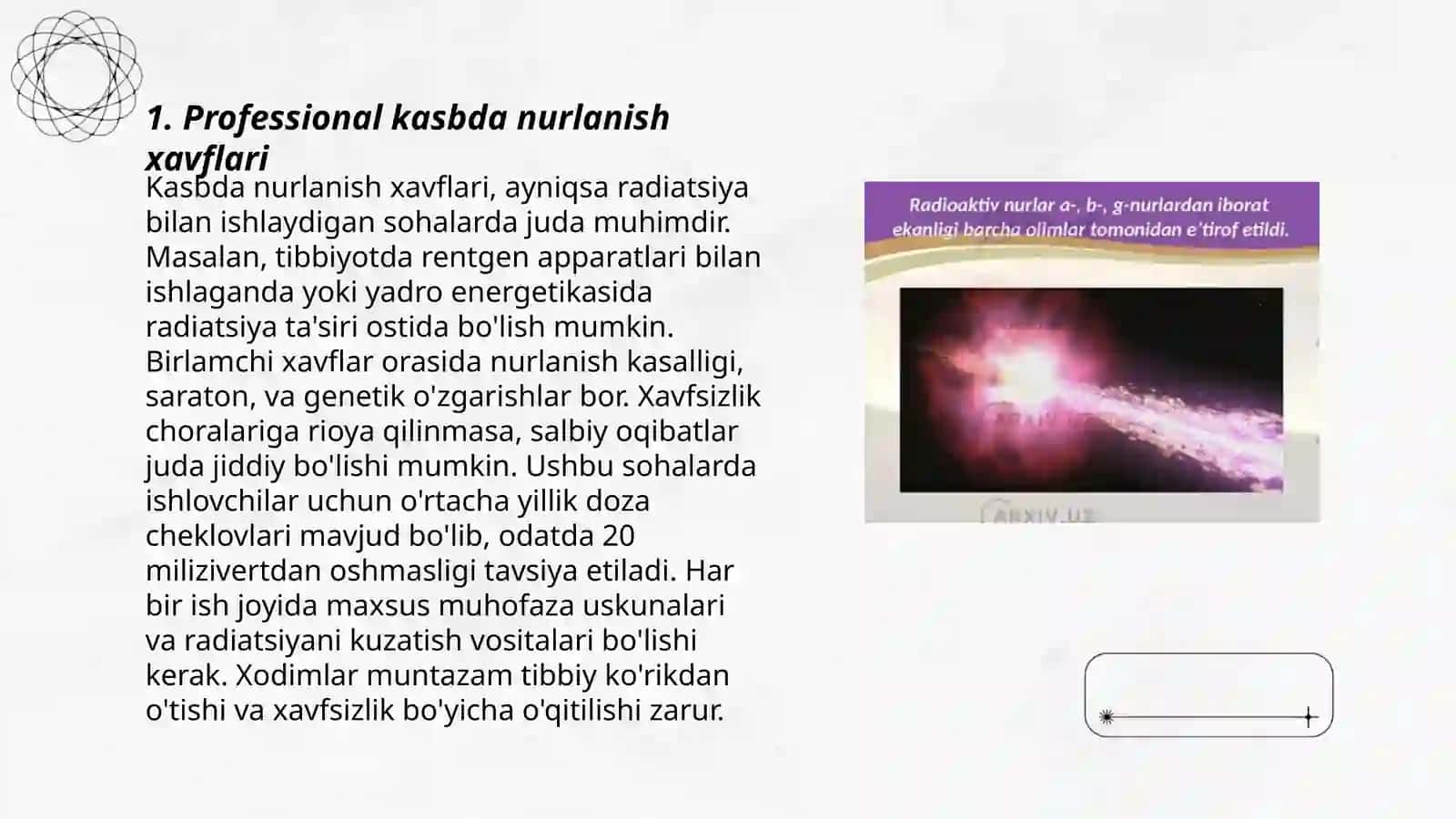 Professional kasbga bogʻliq nurlanish 3