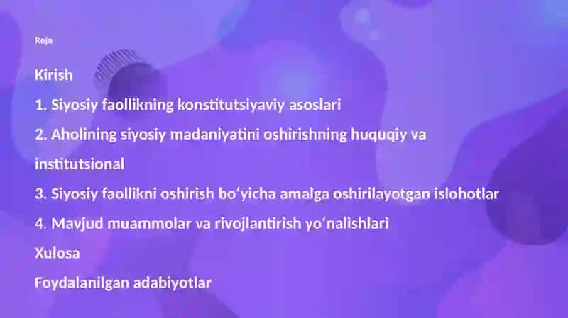 O'zbekistonda Aholini siyosiy faolligini kuchaytirish va siyosiy madaniyatni oshirish 3