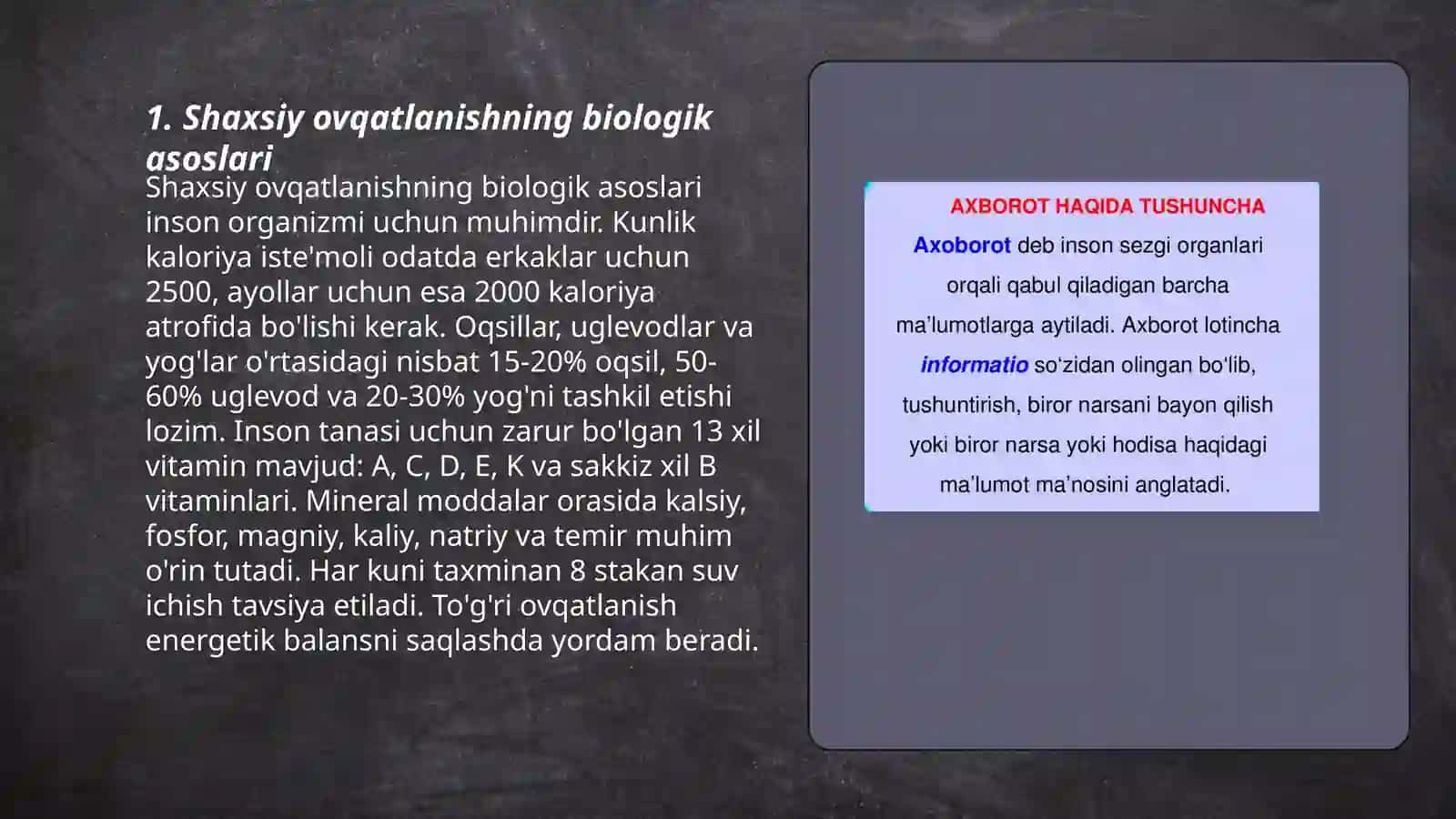 Shaxshiy ovqatlanishning adekvatligini oʻrganish va baholash 3