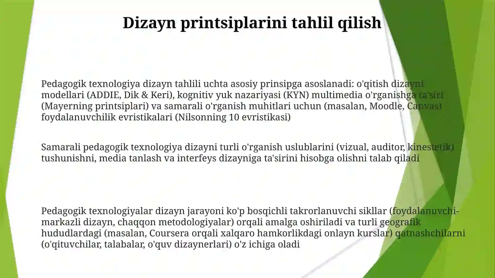 Pedagogik texnologiyalar tasnifi hamdaloysi 3
