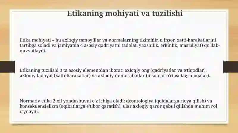 Etikaning strukturasi va unda ixtiyor erkinligi hamda axloqiy tanlov muomosi 3