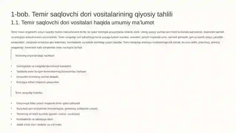 Temir saqlovchi dori vositalarining qiyosiy tahlili va qandsiz diabetni davolashda ishlatiladigan dorilar 3