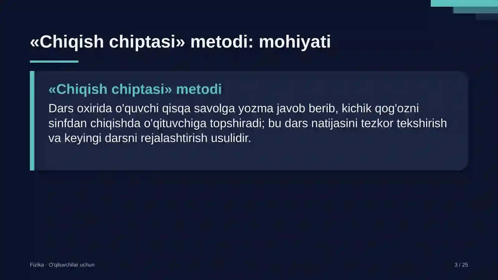 fizika darslarida chiqish chiptasi metodidan foydalanish 1317 3