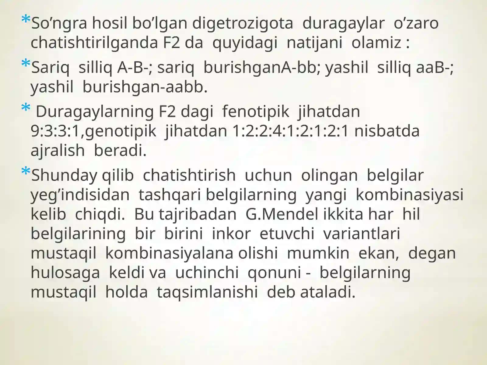 G.Mendelning uchunchi qonuni 3