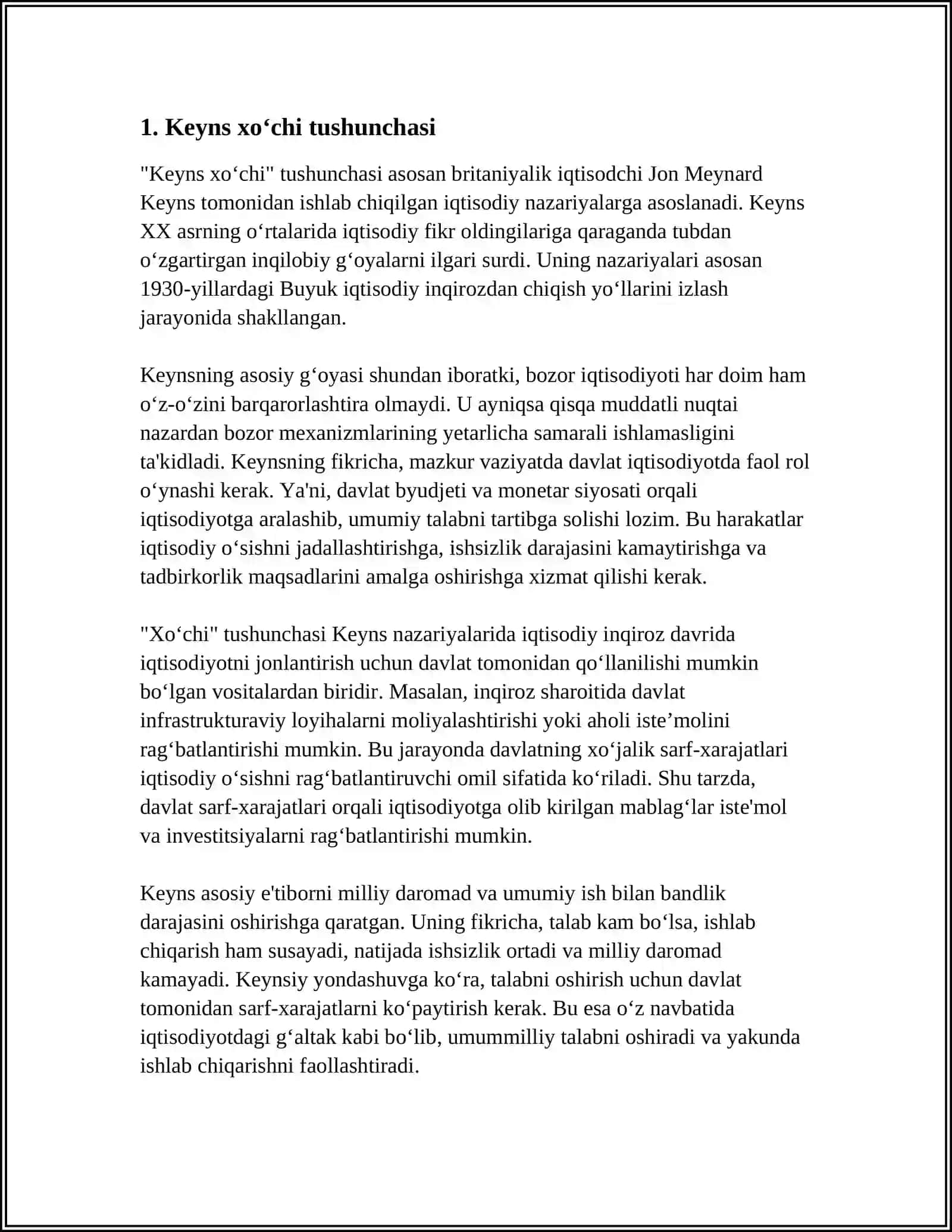 "KEYNS XOCHI" ISHLAB CHIQARISH HAJMINING MUVOZANATI DARAJASIGA ERISHISH MEXANIZMI 3
