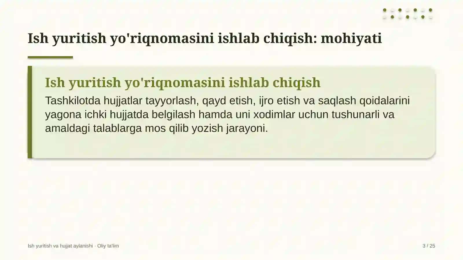 Ish yuritish va hujjat aylanishi · Oliy ta'lim 3