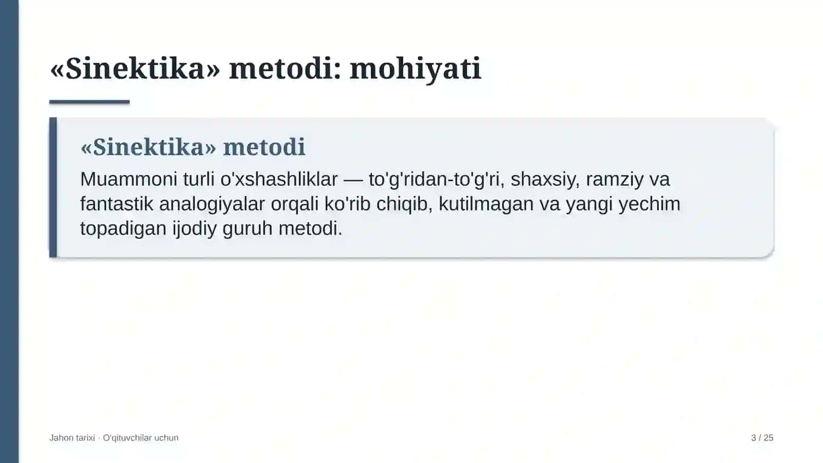 jahon tarixi darslarida sinektika metodidan foydalanish 2334 3