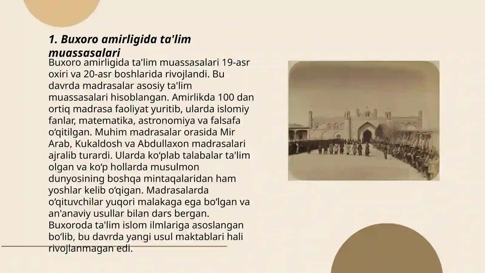 Ta'lim Tarbiya Buxoro Amirligi 3