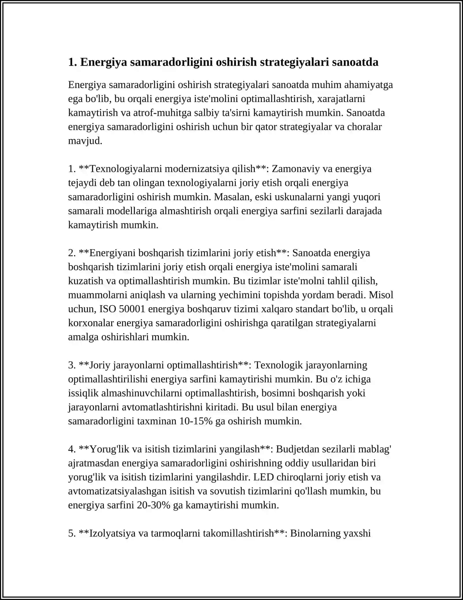 SANOAT IQTISODIYOTIDA ENERGIYA SAMARADORLIGI VA EKALOGIK BARQARORLIK MAVZUSIGA 10 VAROQLI MUSTAQIL ISH 3