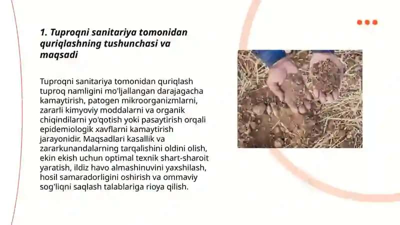 Tuproqni sanitariya tomonidan quriqlash. Tuproqni sog'lomlashtrish yo'llari 3
