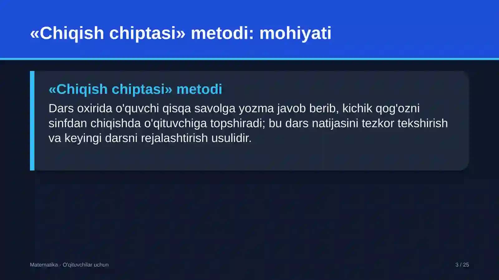 matematika darslarida chiqish chiptasi metodidan foydalanish 4579 3