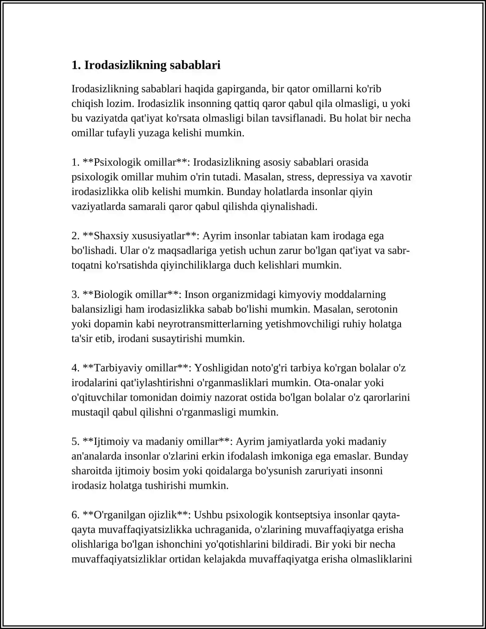 IRODASIZLIK. IRODASIZLIKNING HAR XIL NAMOYON BO'LISHI. DANGASALIK 3