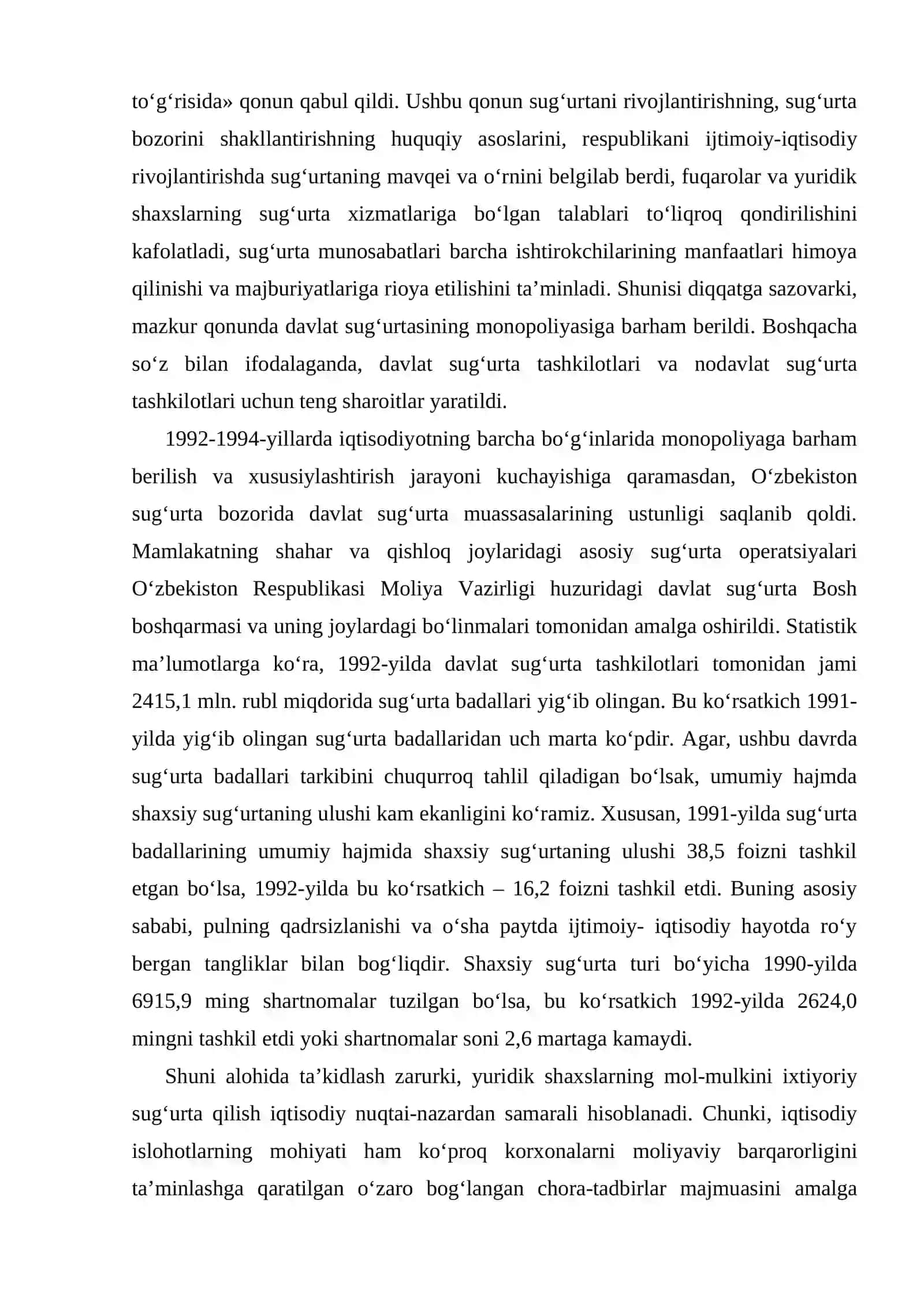 Mustaqillik yillari O‘zbekistonda sug‘urtani rivojlanish bosqichlari 3