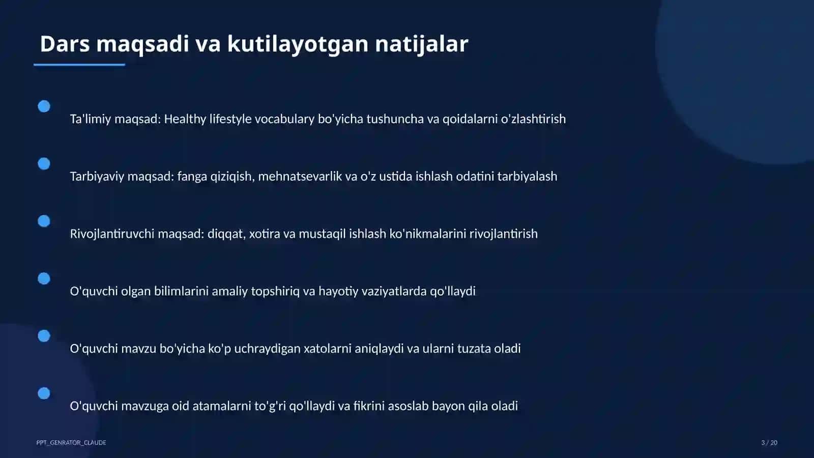 Healthy lifestyle vocabulary (7-sinf) 3