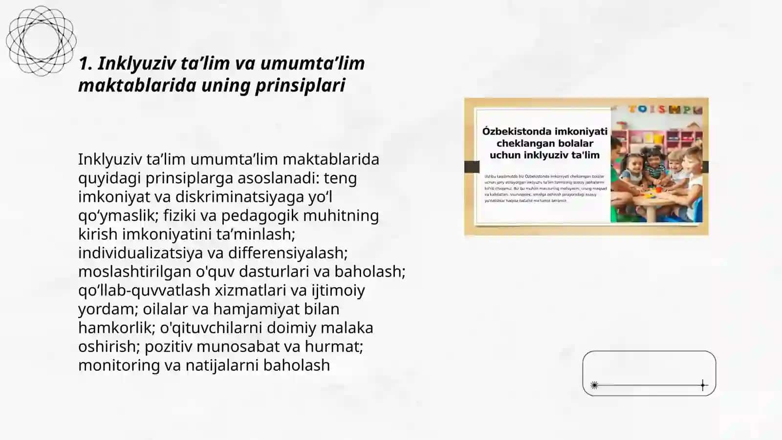 Umumtaʼlim maktablarida imkoniyati cheklangan bolalar uchun oʻquv jarayonini tashkil etish 3