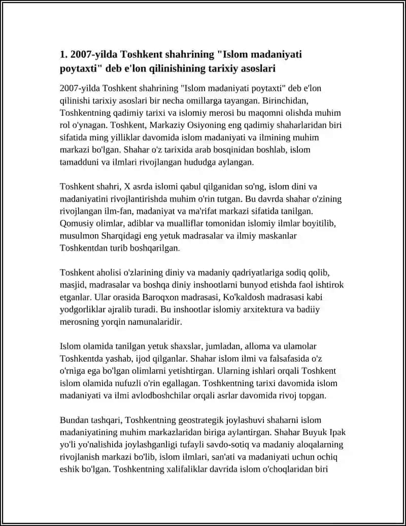 2007-YIL TOSHKENT ISLOM MADANIYATI POYTAXTI DEB E'LON QILINISHINING MA'ZMUNI VA MOHIYATI 3