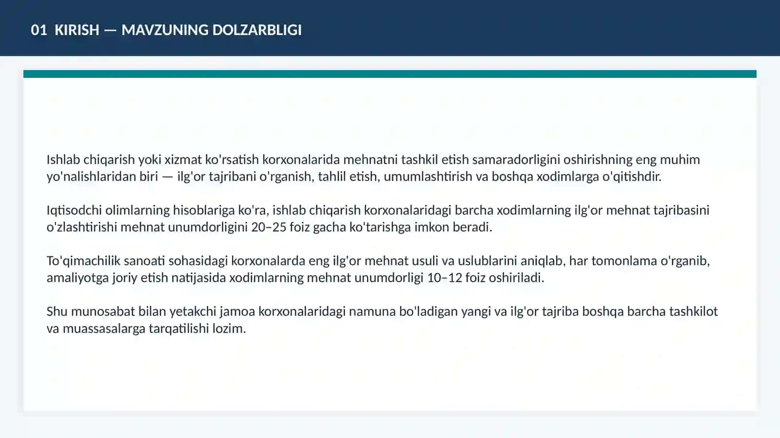 Mehnatning usul va uslublarini joriy etish 3