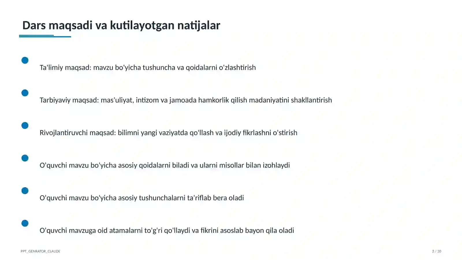 Sinf soati va tarbiyaviy tadbirlar (1–11) — o'qituvchilar uchun 3