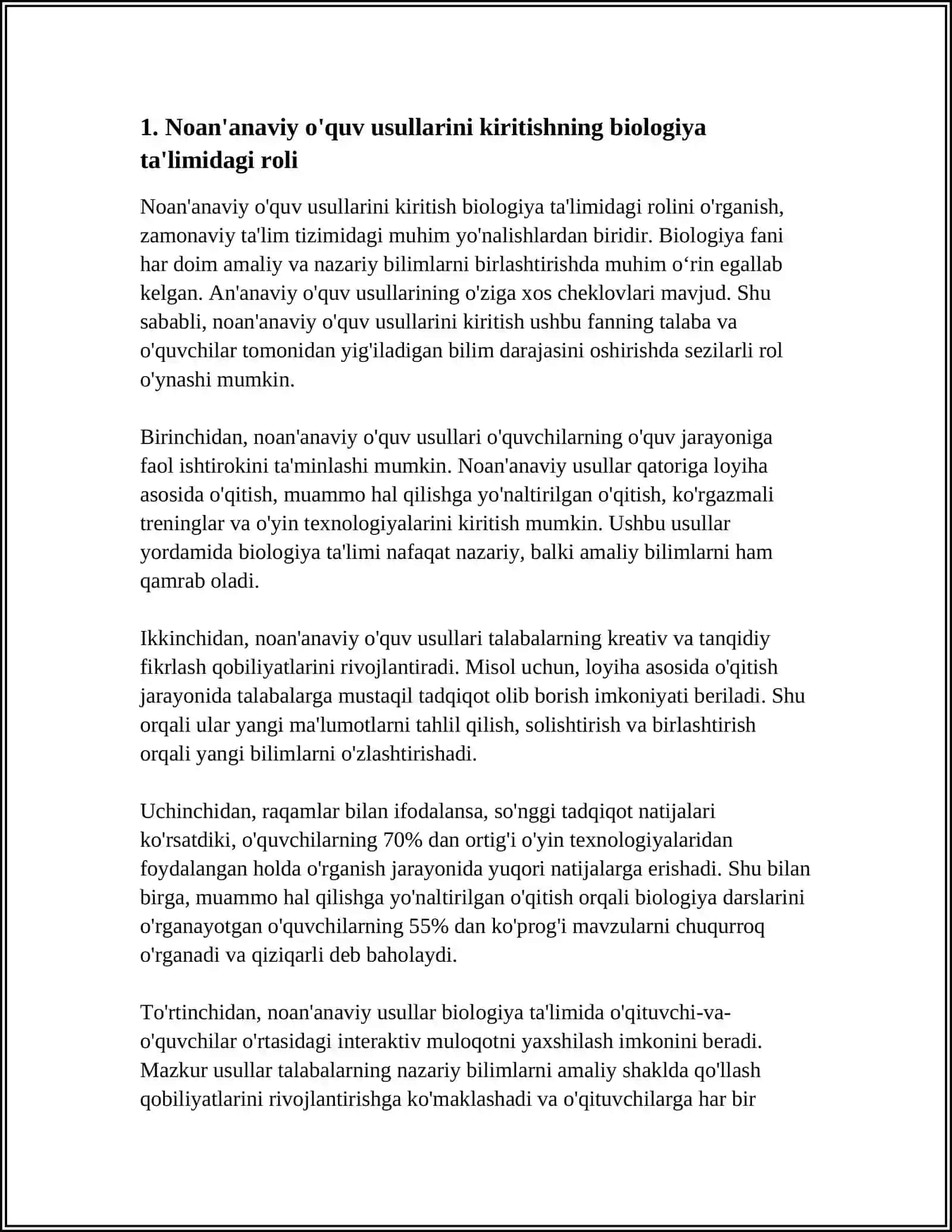 BIOLOGIYA DARSLARIDA NOANANAVIY USULLARNI QO'LLASH METODOLOGIYASI 3