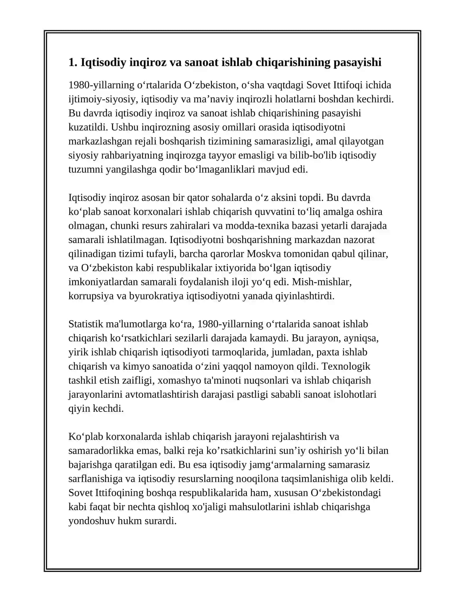 XX ASR 80-YILLARI O‘RTALARIDA RESPUBLIKA IJTIMOIY-SIYOSIY, IQTISODIY VA MA’NAVIY HAYOTIDAGI INQIROZLI HOLAT 3