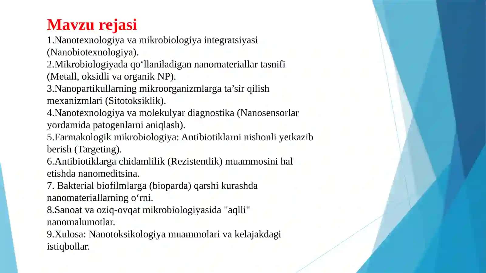 Mikrobiologiya modulida nanotexnologiyaning qo’llanishi taqdimot 3