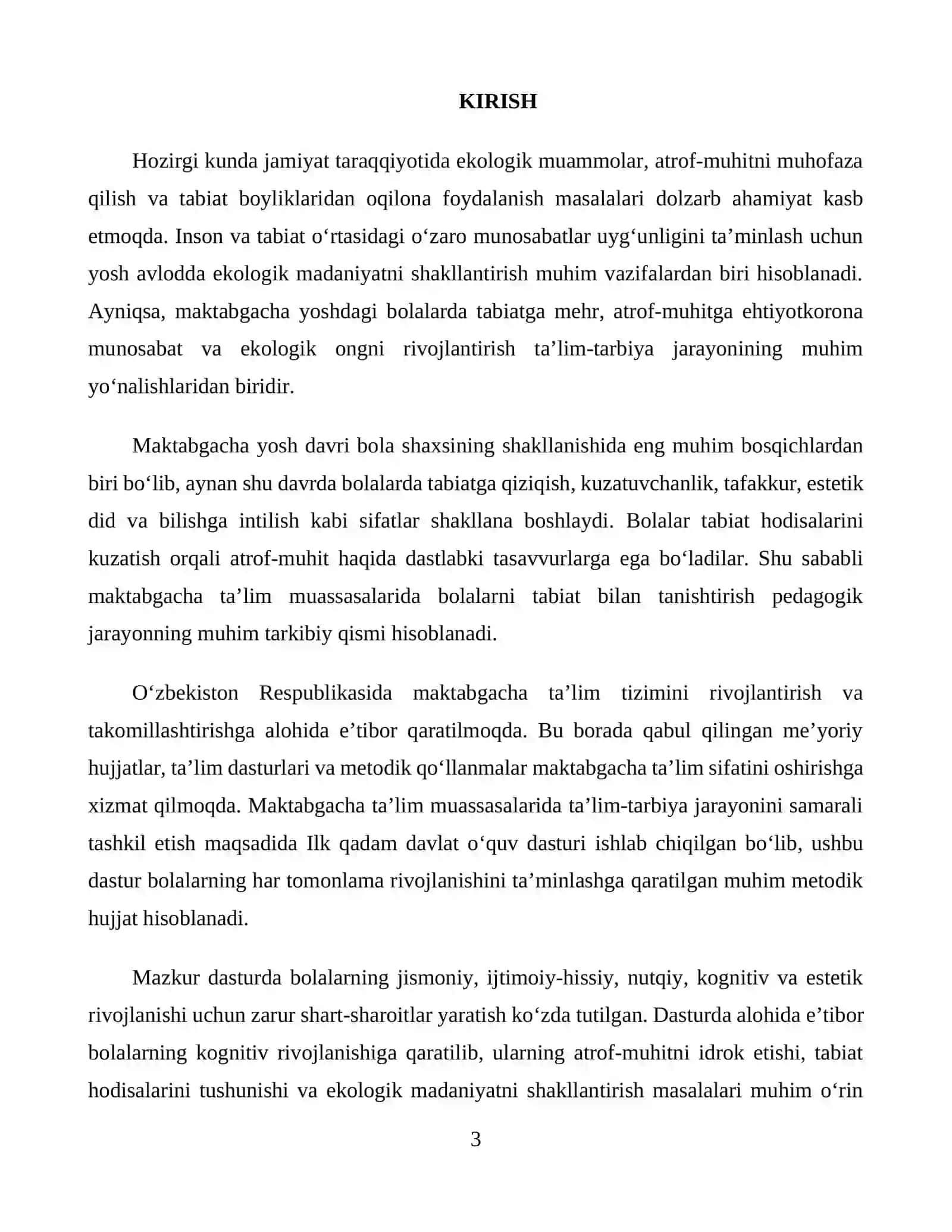 Ilk qadam davlat dasturida tabiat bilan tanishtirish mazmuni 3