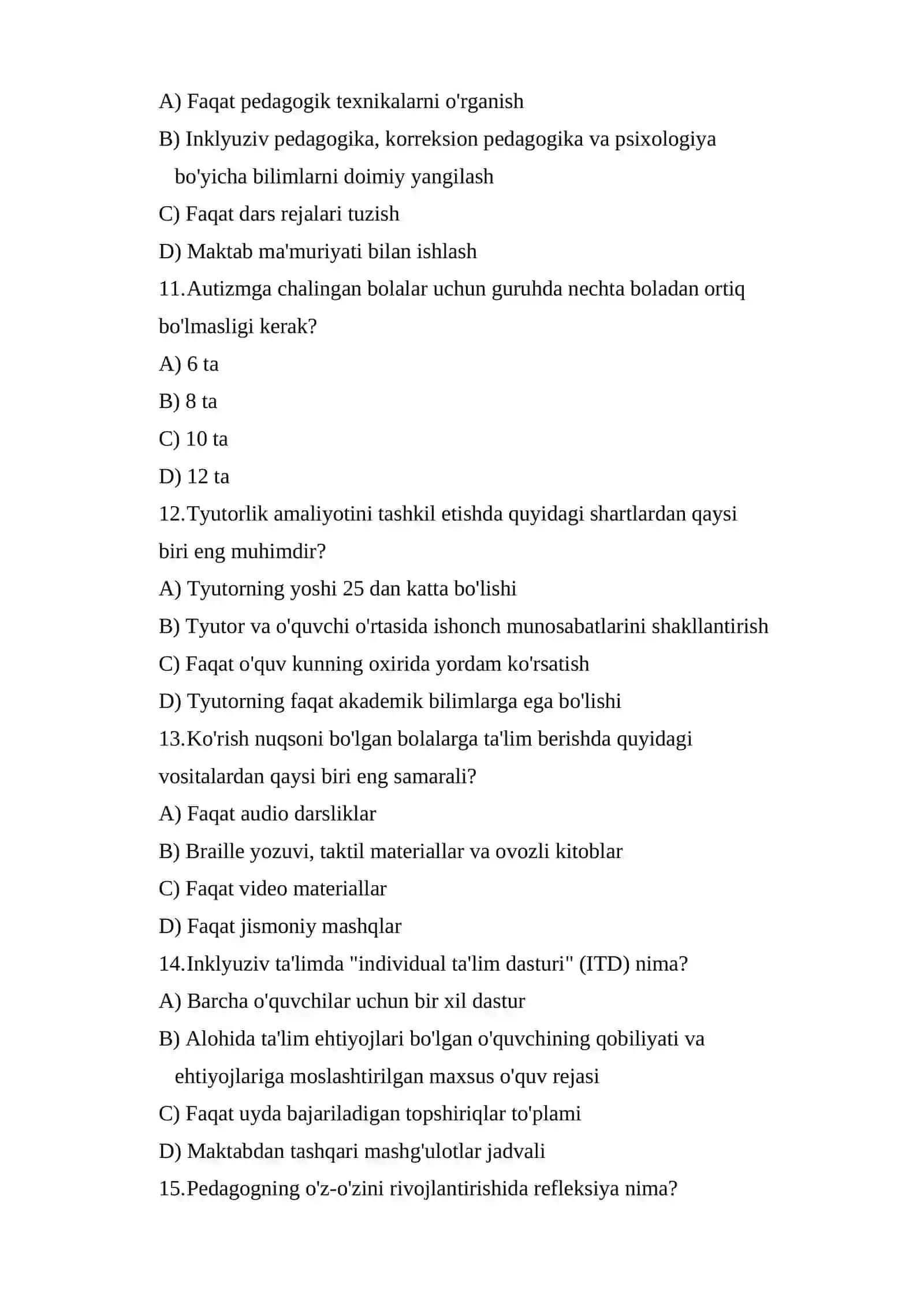 INKLYUZIV TA'LIMGA OID NOSTANDART TEST 3