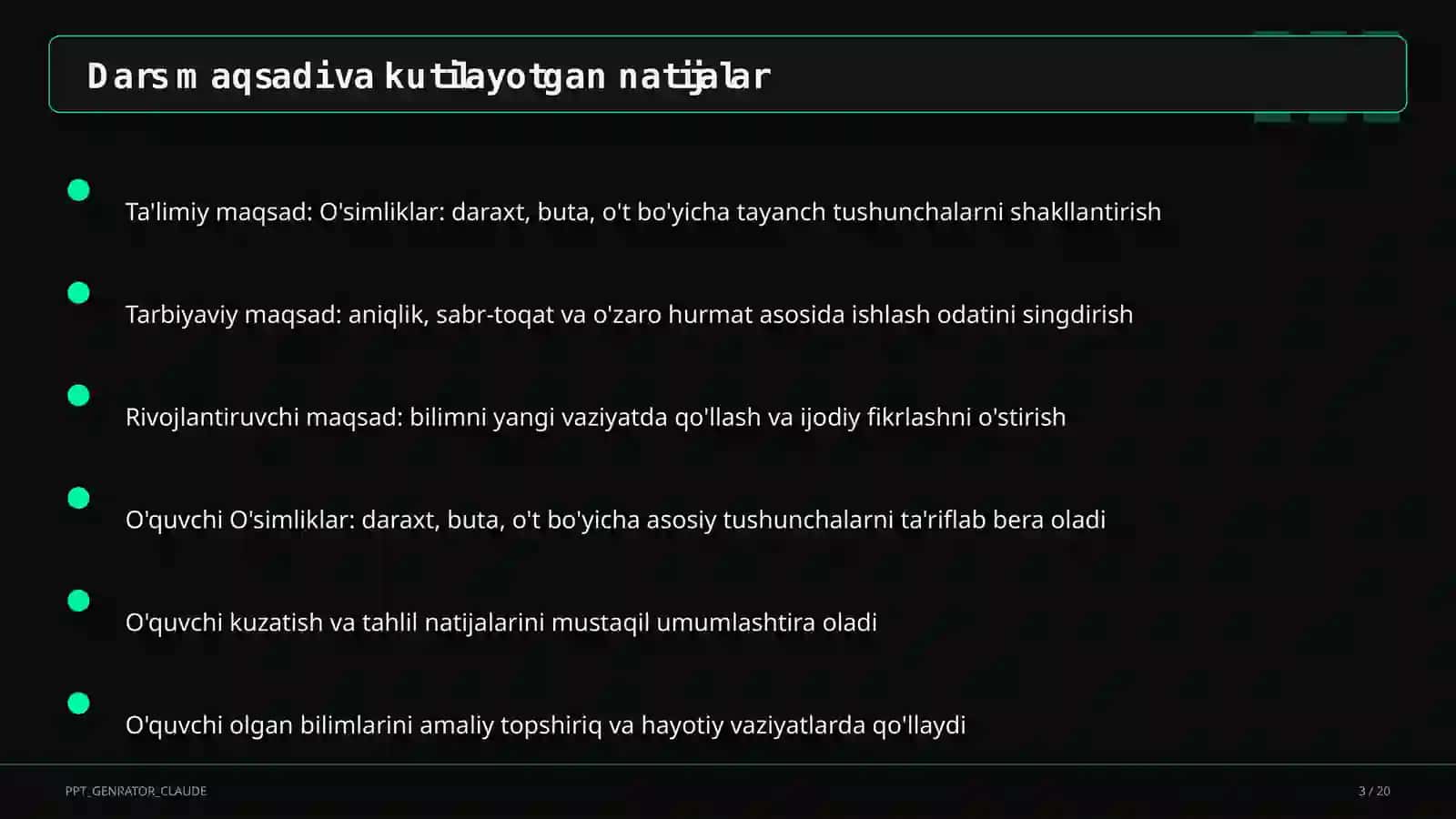 O'simliklar: daraxt, buta, o't (1-sinf) 3