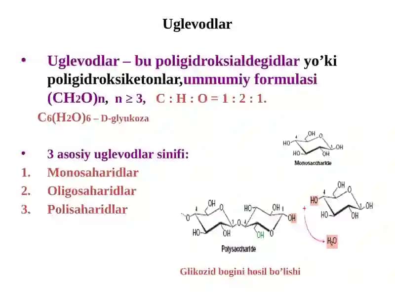 Uglevodlar va glikobiologiya. Glikoliz, glyukoneogenez va pentozofosfatli yo’l. 3
