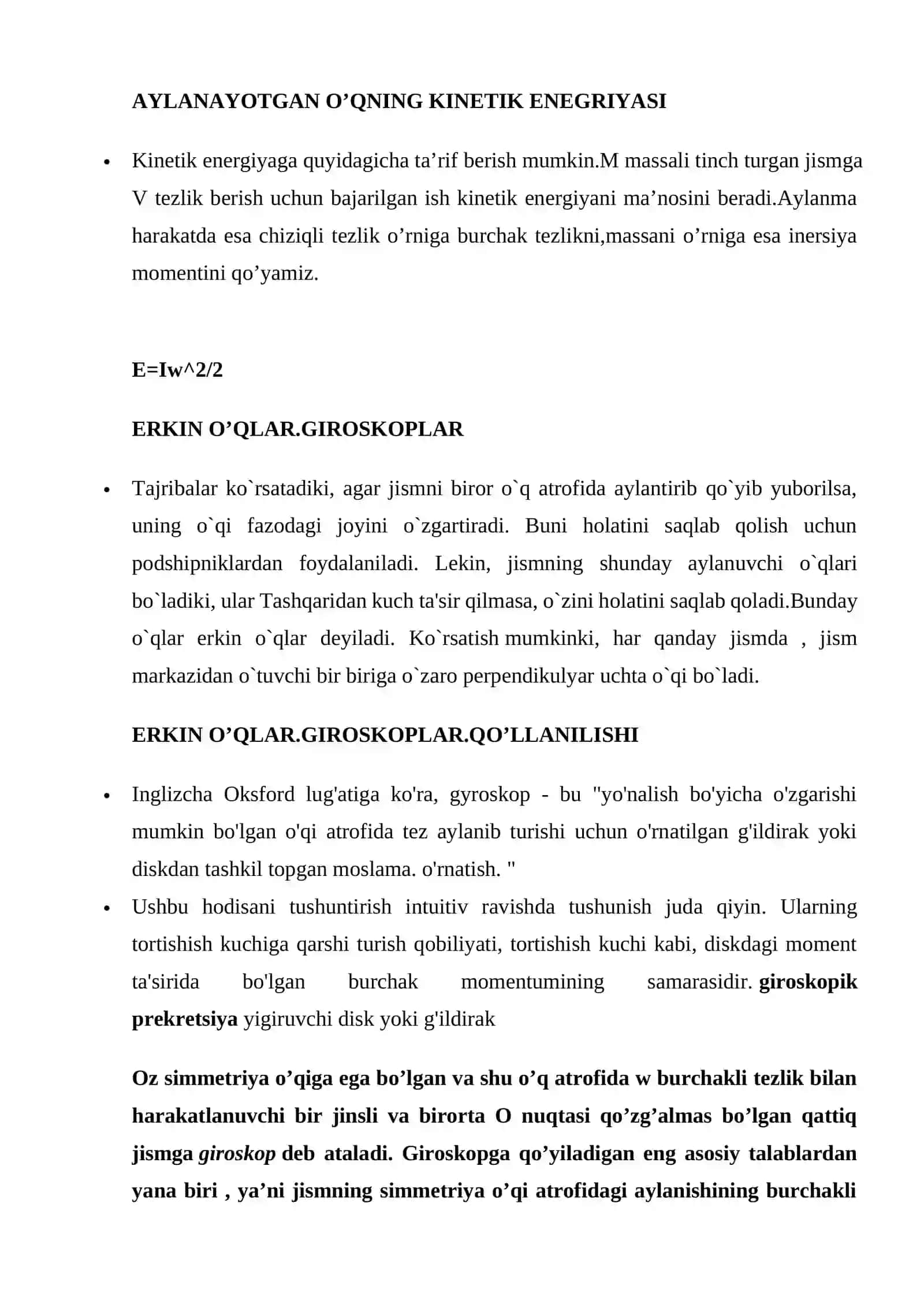 Erkin o’qlar. Giroskoplar 3