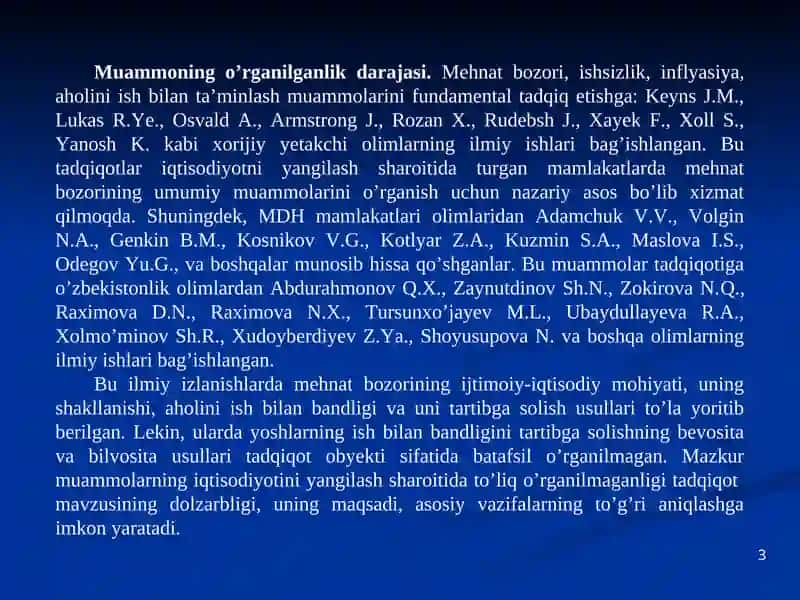 O'ZBEKISTONDA YOSHLARNING ISH BILAN BANDLIGINI OSHIRISHDA DAVLAT SIYOSATINING O’RNI 3