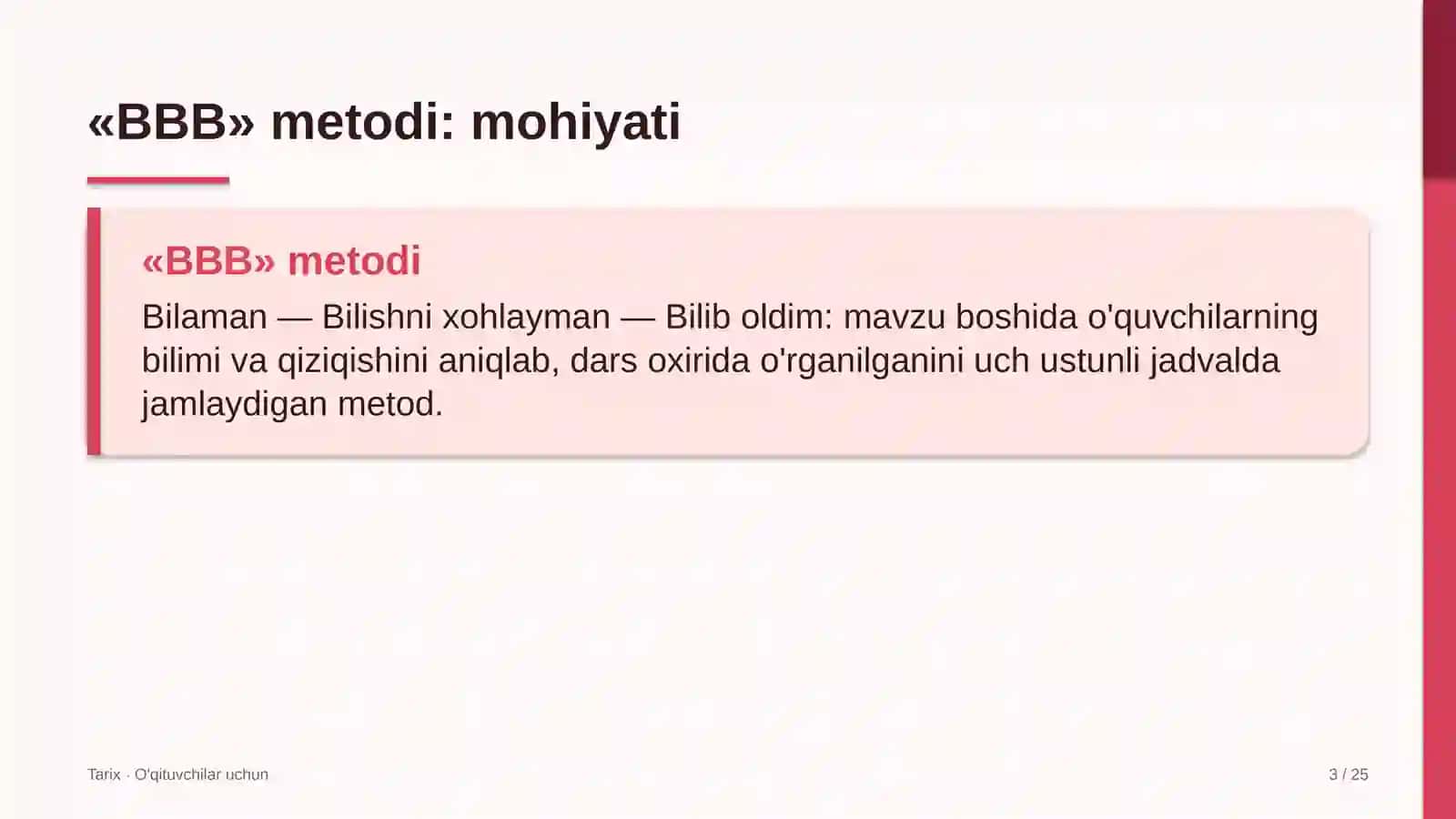 tarix darslarida bbb metodidan foydalanish 5018 3