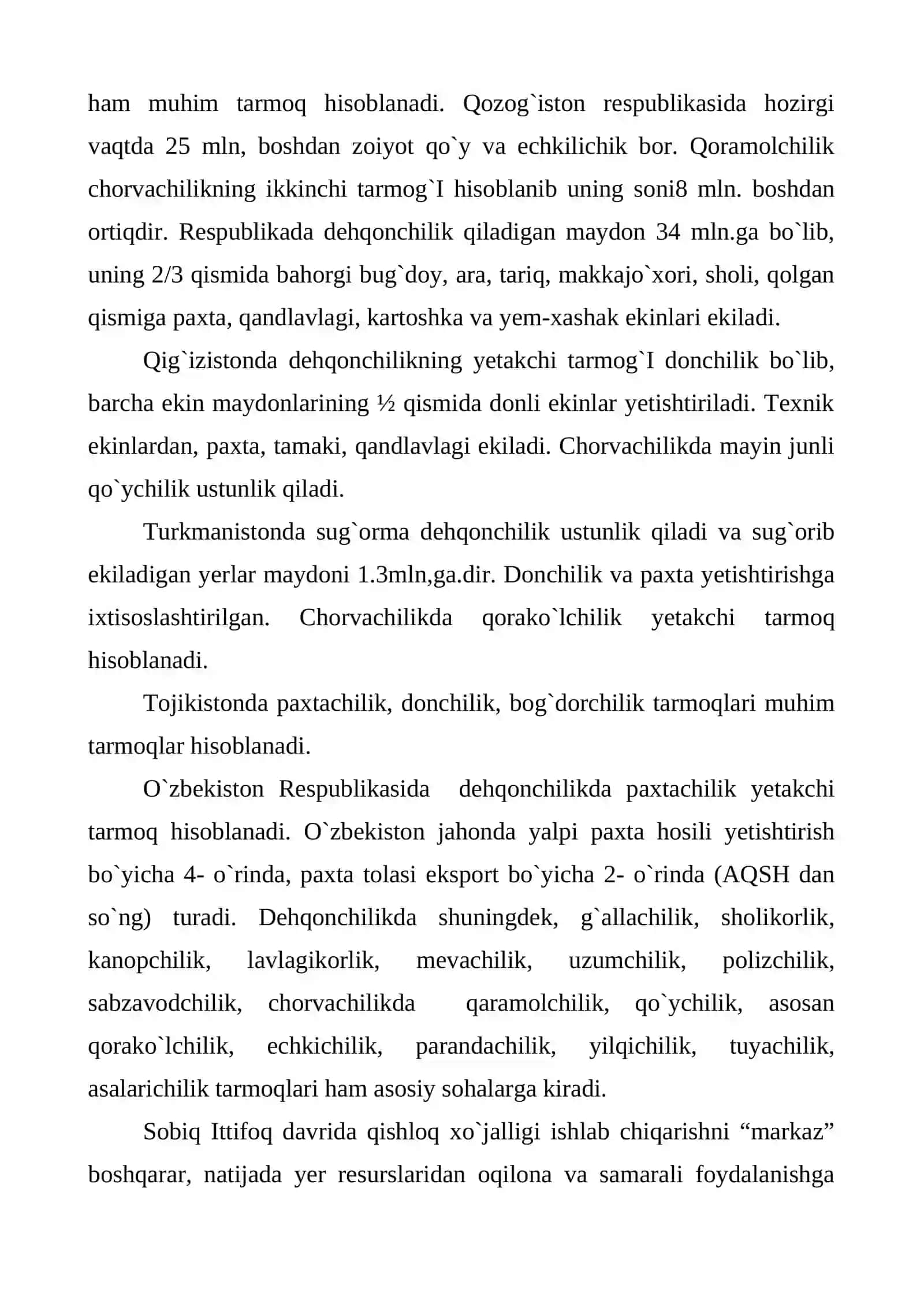 Qishloq xo`jaligi Markaziy Osiyo davlatlari 3