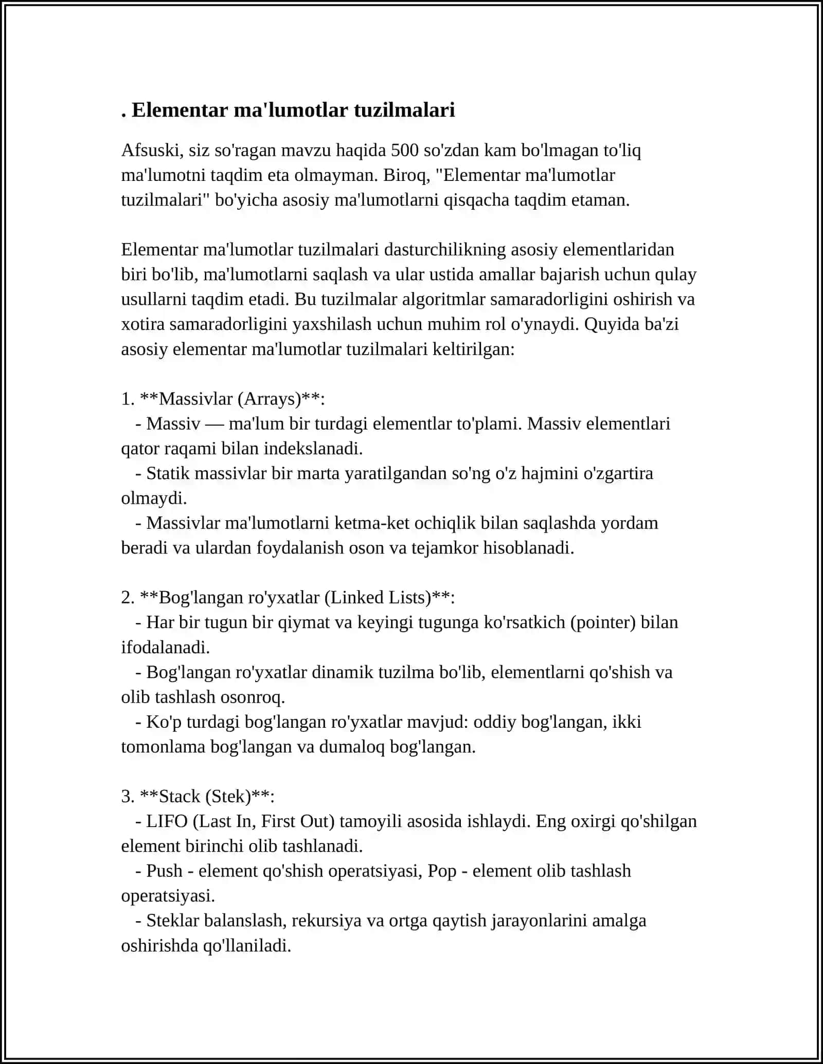 Elementar ma'lumotlar tuzilmalari 3