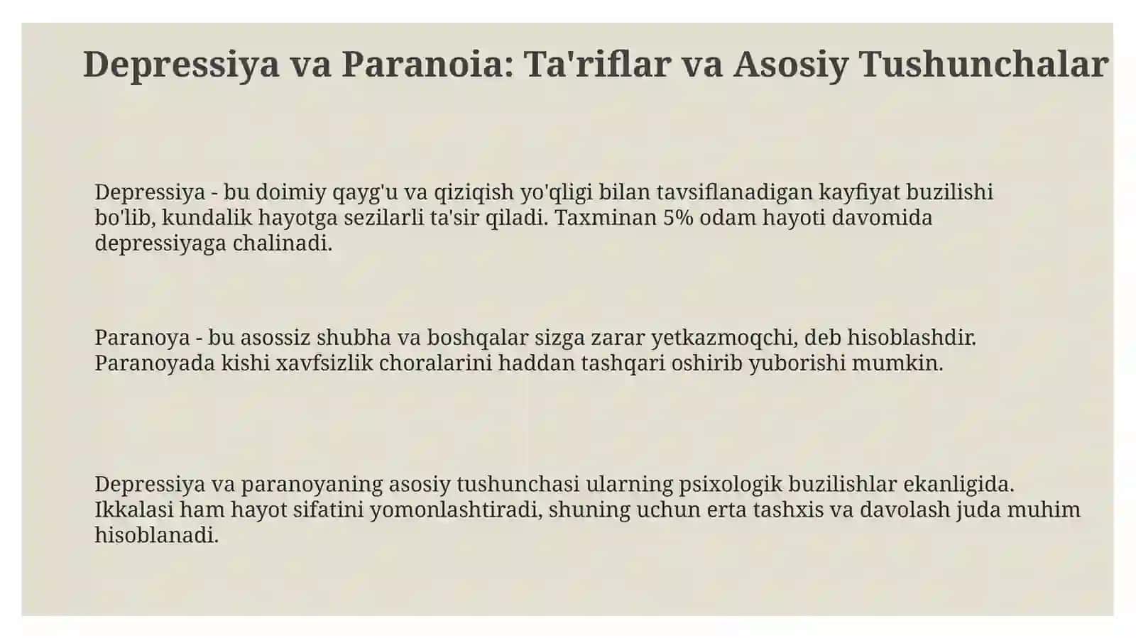 Depresiya va paranoya haqida tushuncha 3