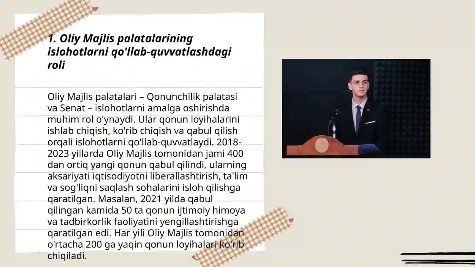 Mamlakatimizda islohotlarni izchil davom ettirishda Oliy Majlis palatalarining òrni 3