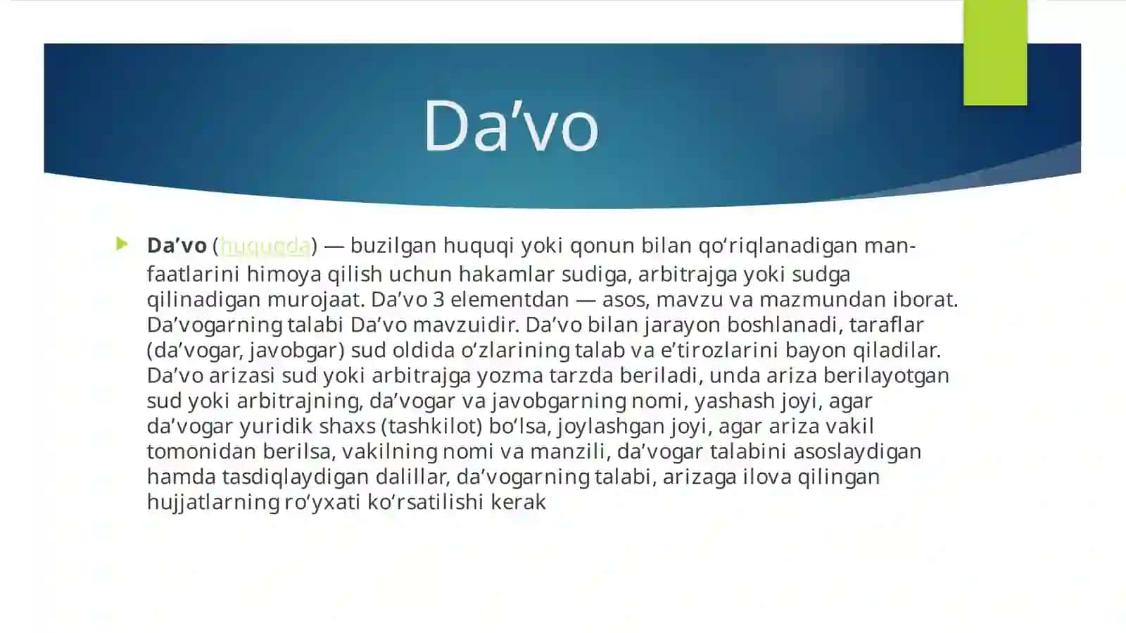 Da’vo  arizasi  haqida  ma’lumot 3
