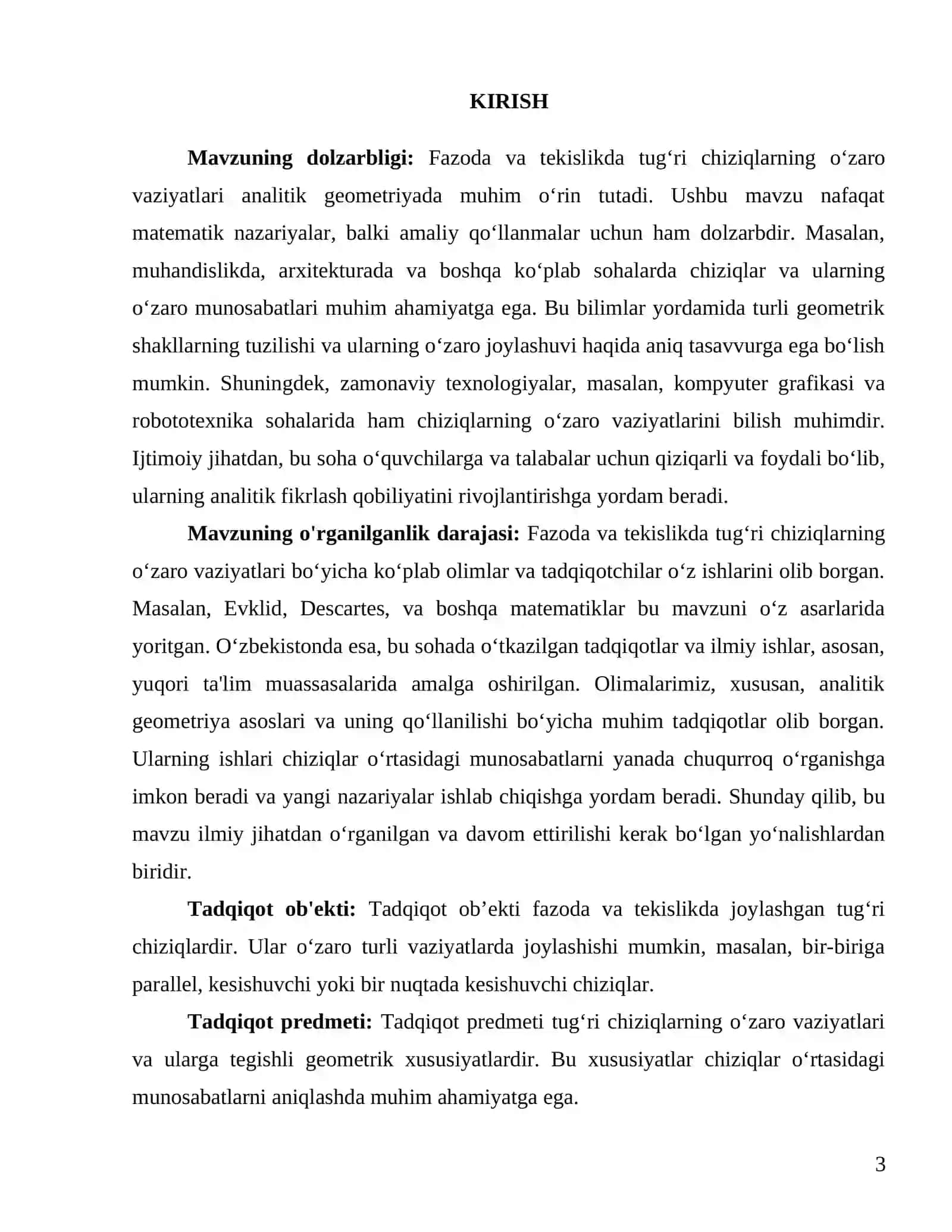 Fazoda va tekislikda tug‘ri chiziqlarning o‘zaro vaziyatlari 3