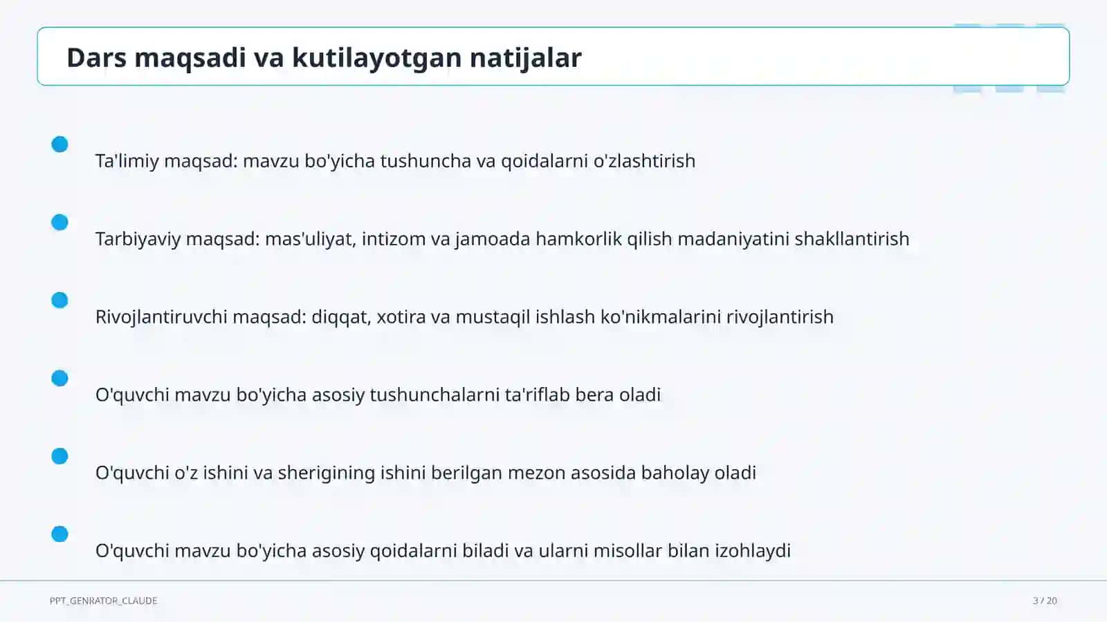 Huquq va iqtisodiyot asoslari (9–11) — ochiq dars uchun 3