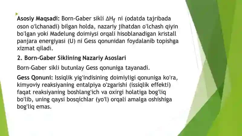 Termokimyoviy jarayonlarda Born-Gaber sikli va uning ahamiyati 3