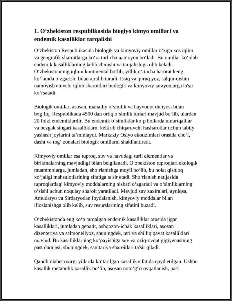 Oʻzbekiston Respublikasida Biogiyo Kimyo va Asosiy Endement Kassaliklar 3