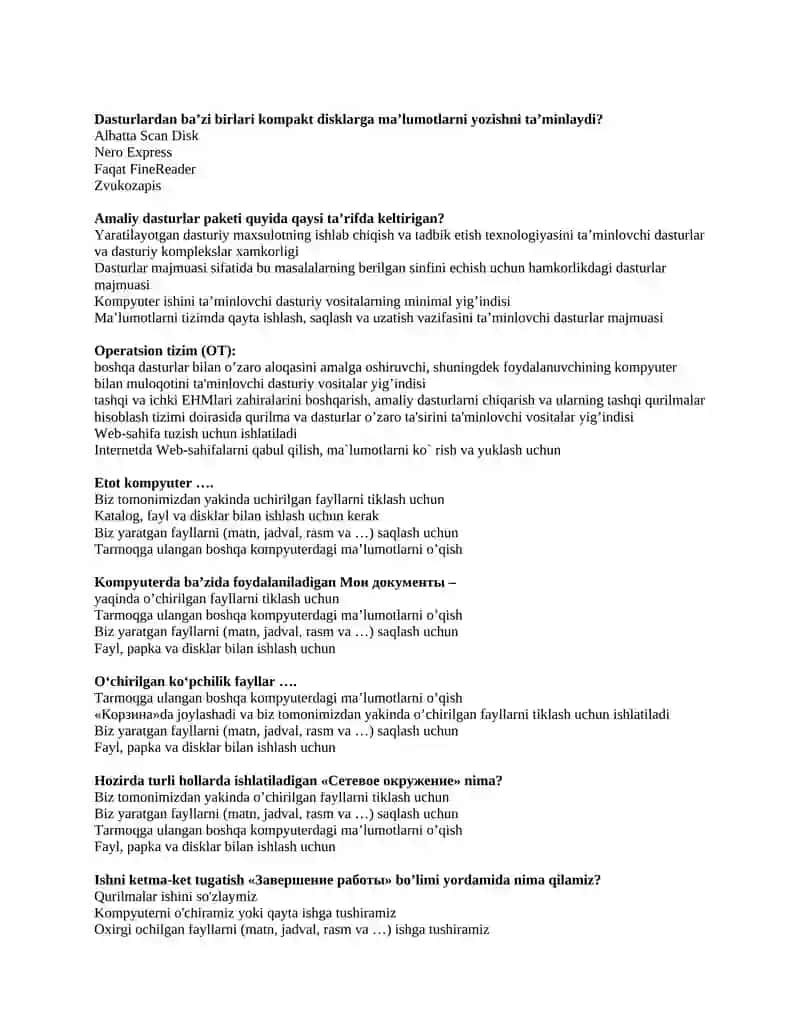 Axborot Texnologiyalari fanidan yakuniy nazorat savollari 3