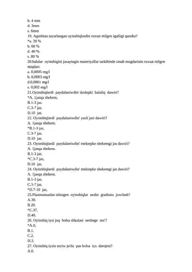 Oyinshiqlarga ham kiyimlerge gigienik baha beriw usullari 3