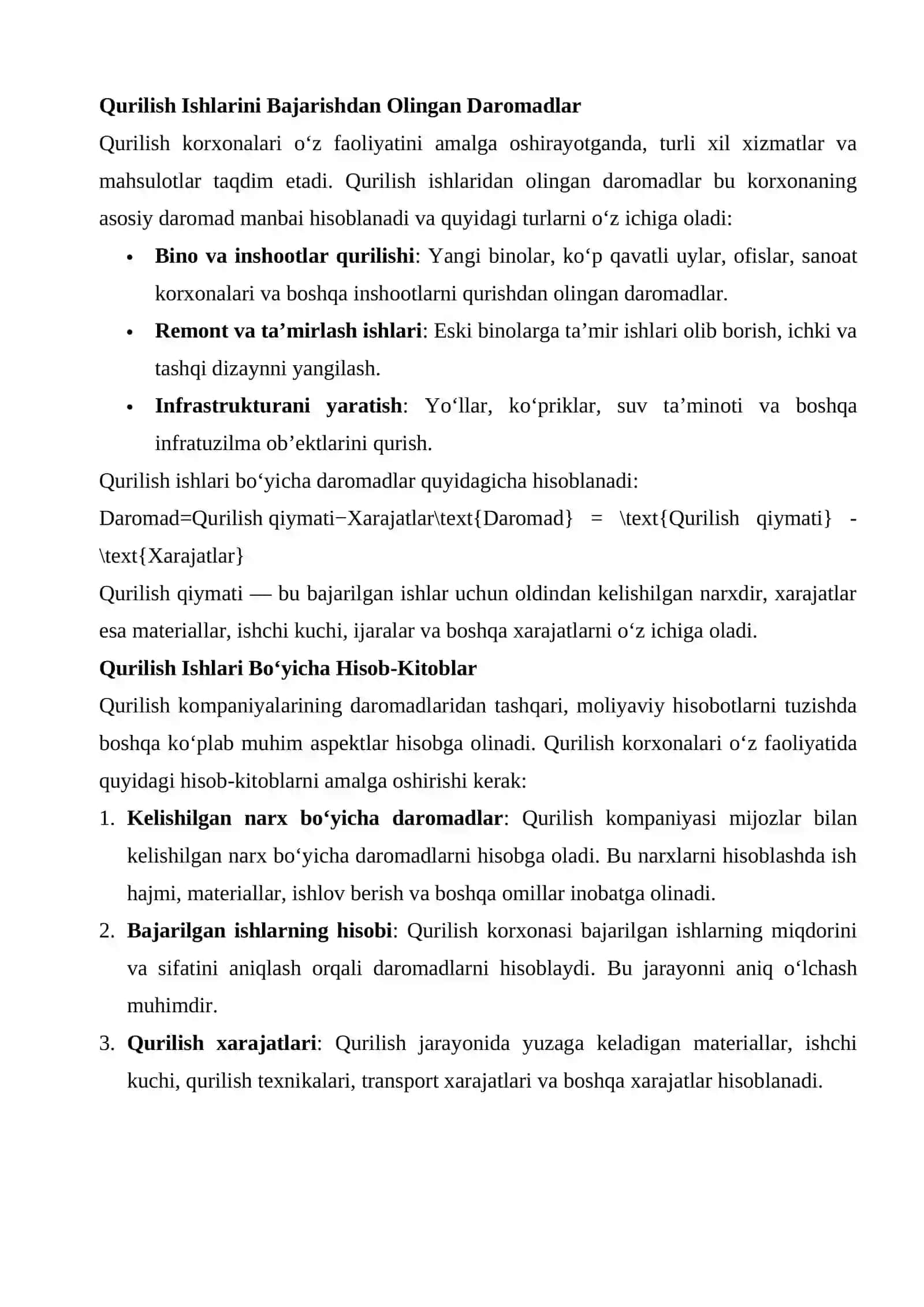 Qurilish Ishlarini Bajarishdan Olingan Daromadlar Hisobi Va Moliyaviy Hisobot 3