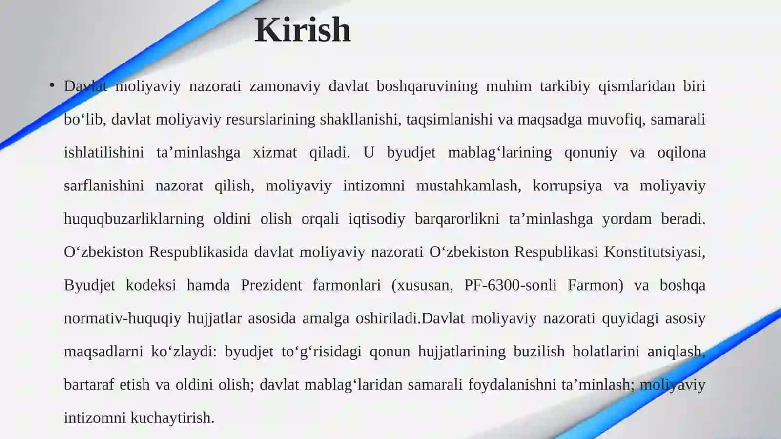 Davlat moliyaviy nazorati respublika darajasida, mahalliy darajada 3