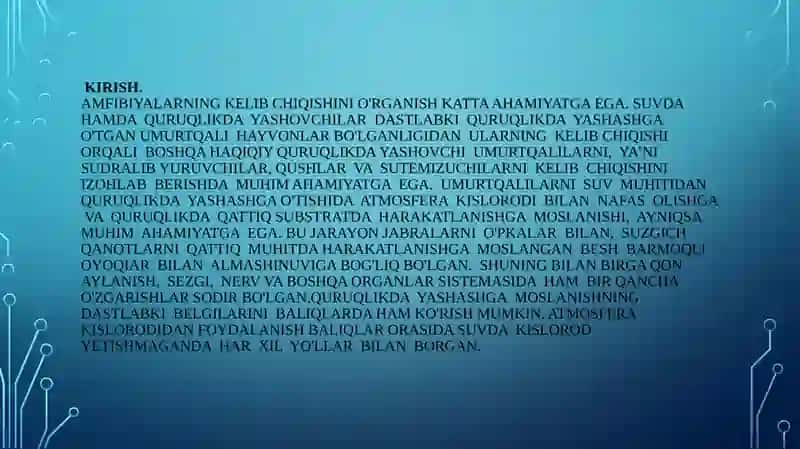 Suvda ham quruqlikda yashovchilar quruqlikka chiqish sabablari va moslanish xususiyatlari 3